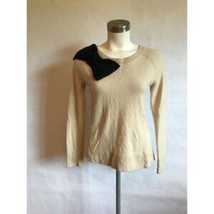 Kate Spade Tan Sweater W/ Black Oversized Bow, Size XS